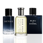 Coffret de 3 parfums pour hommes – Dior Sauvage, Bleu de Chanel et Hugo Boss Bottled