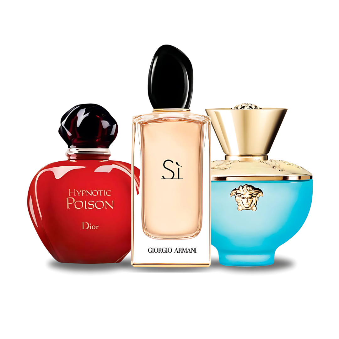 Coffret de 3 parfums féminins – Hypnotic Poison de Dior, Si de Giorgio Armani et Dylan Turquoise de Versace