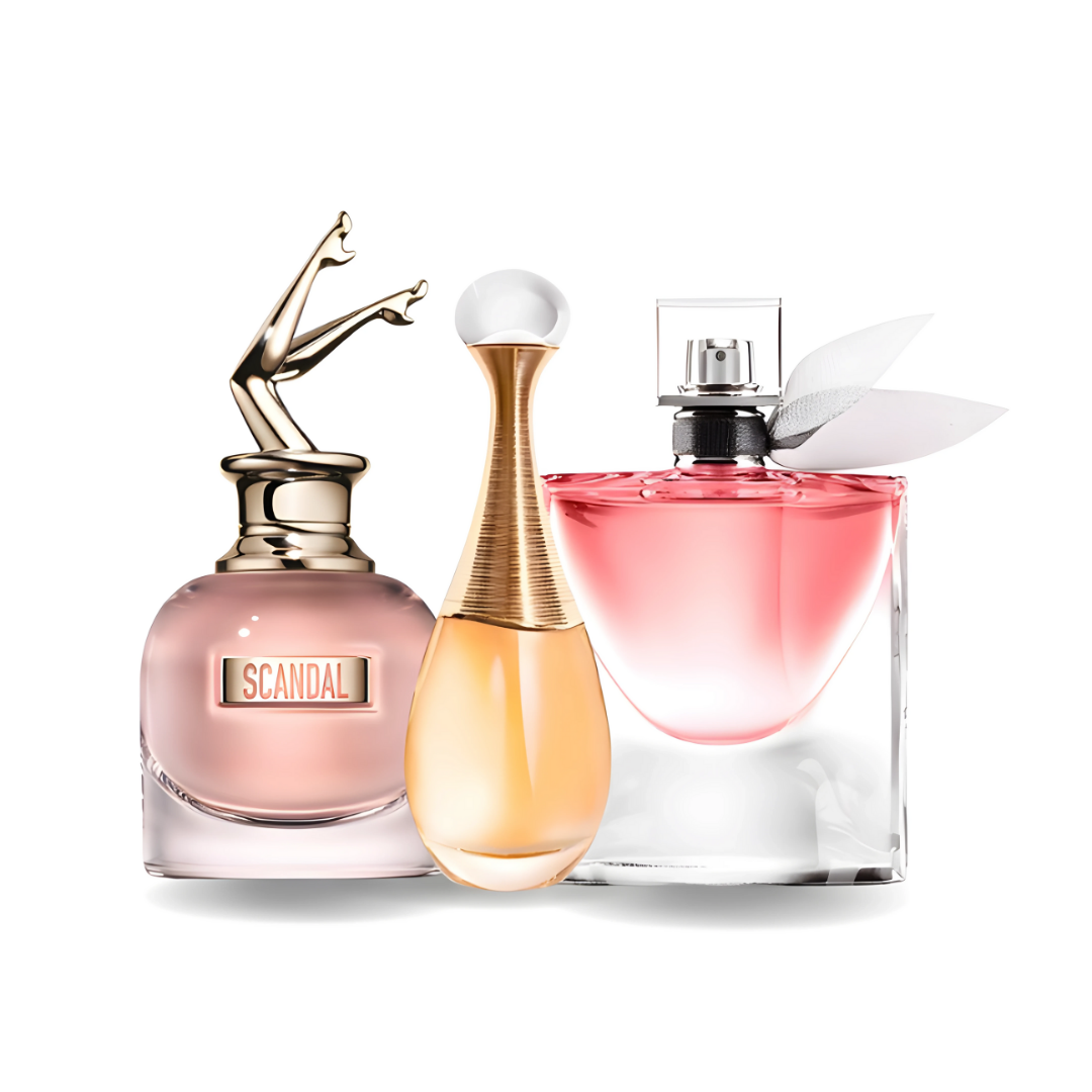 Coffret de 3 parfums pour femmes – Scandal de Jean Paul Gaultier, J’adore de Dior et La Vie est Belle de Lancôme
